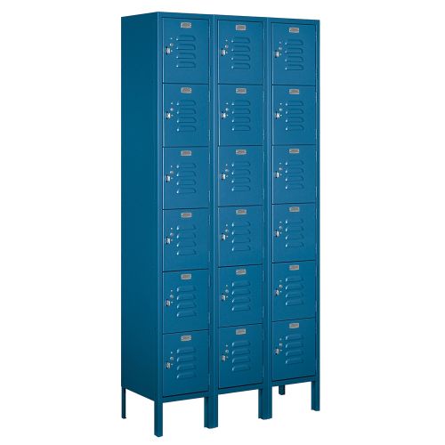 Six Tier Box Style Standard Metal Locker, 3 ft W x 6 ft H x 12 in D, Blue, Assembled